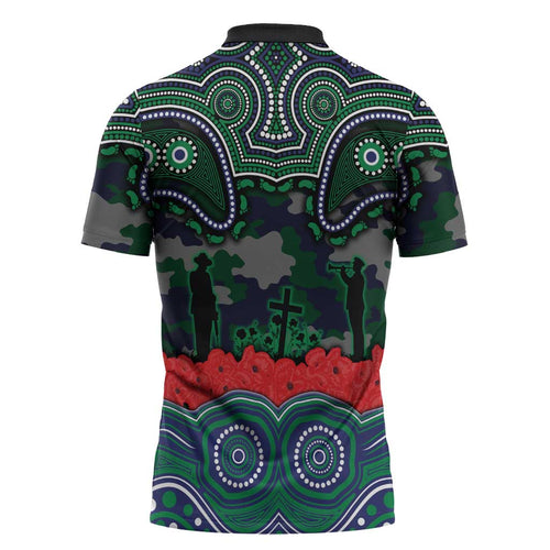 ANZAC Day New Zealand Warriors Zipper Polo Shirt Military Memorial Aboriginal Indigenous Art