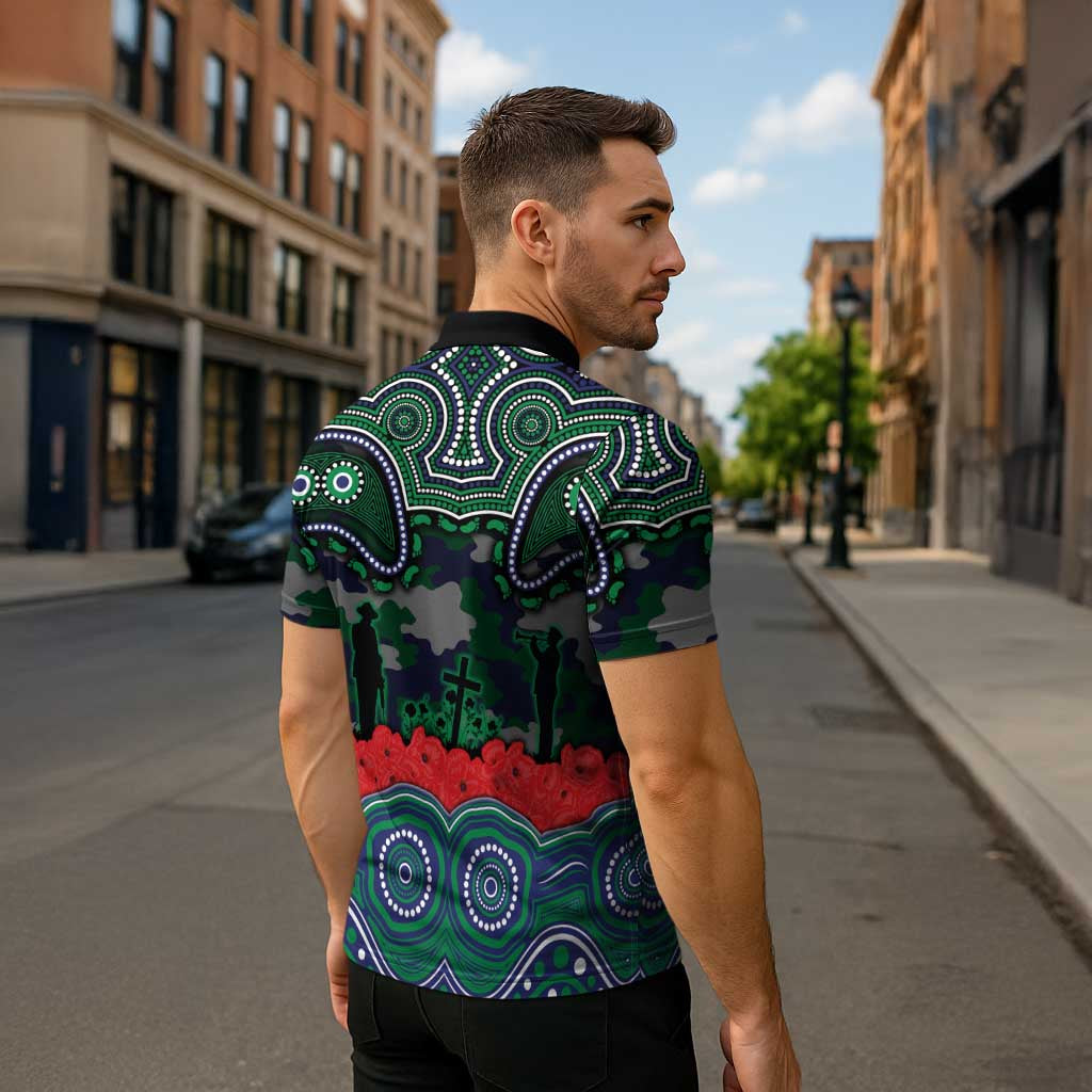 ANZAC Day New Zealand Warriors Zipper Polo Shirt Military Memorial Aboriginal Indigenous Art