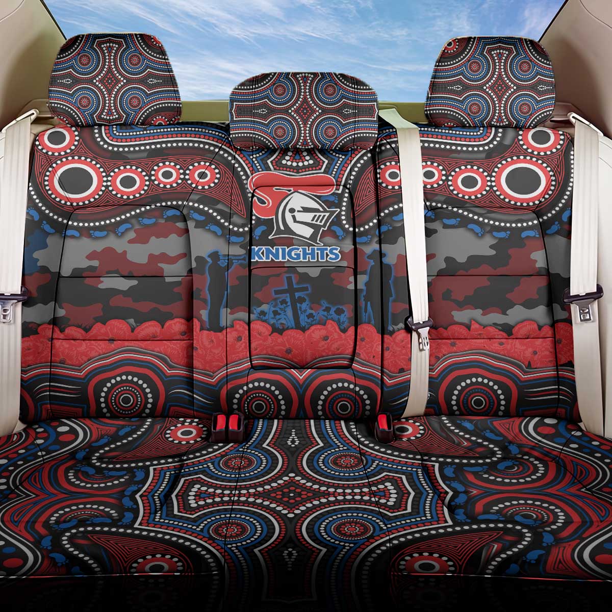 ANZAC Day Newcastle Knights Back Car Seat Cover Military Memorial Aboriginal Indigenous Art