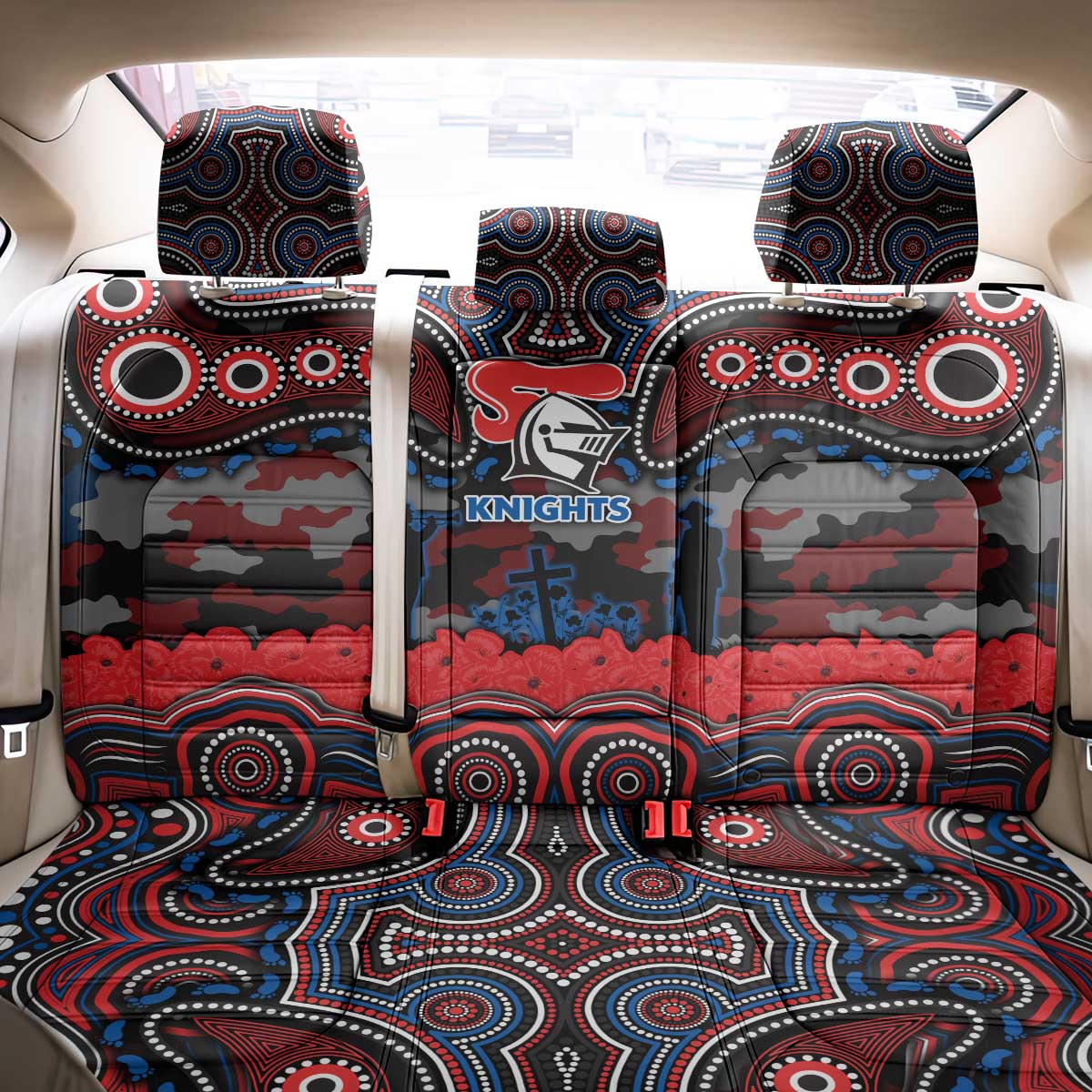 ANZAC Day Newcastle Knights Back Car Seat Cover Military Memorial Aboriginal Indigenous Art