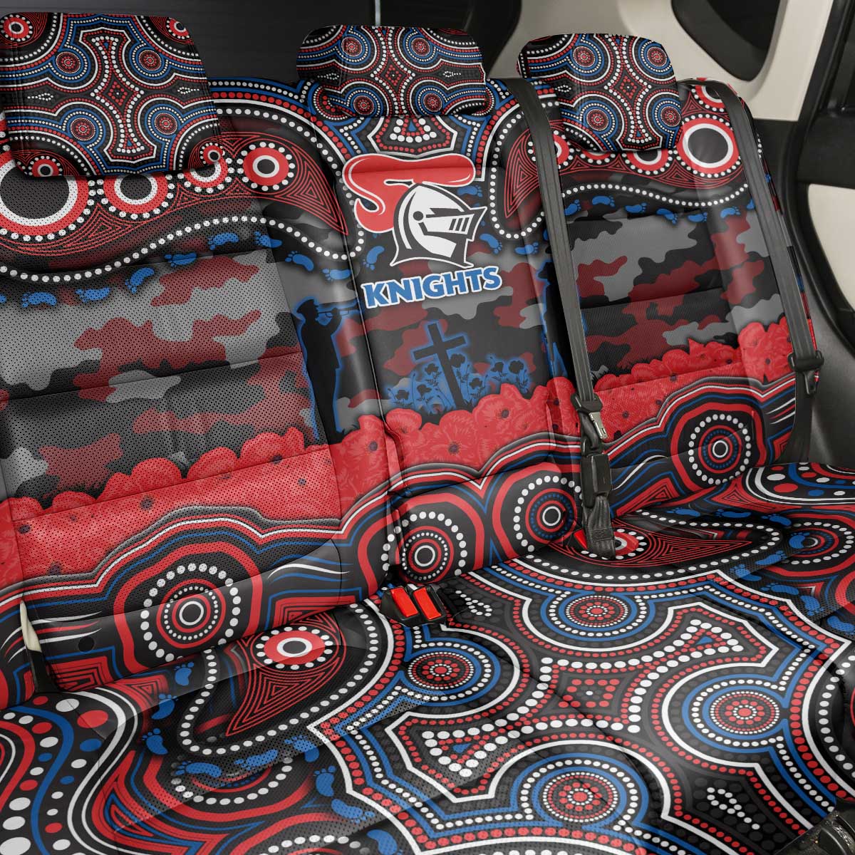 ANZAC Day Newcastle Knights Back Car Seat Cover Military Memorial Aboriginal Indigenous Art