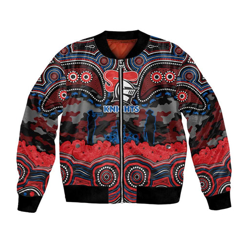 ANZAC Day Newcastle Knights Bomber Jacket Military Memorial Aboriginal Indigenous Art