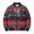 ANZAC Day Newcastle Knights Bomber Puffer Jacket Military Memorial Aboriginal Indigenous Art