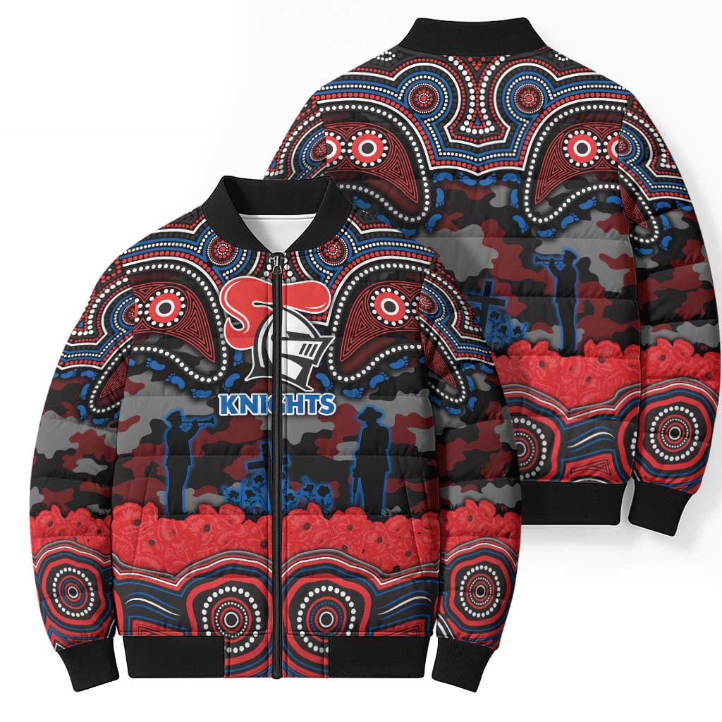 ANZAC Day Newcastle Knights Bomber Puffer Jacket Military Memorial Aboriginal Indigenous Art