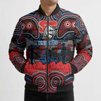 ANZAC Day Newcastle Knights Bomber Puffer Jacket Military Memorial Aboriginal Indigenous Art