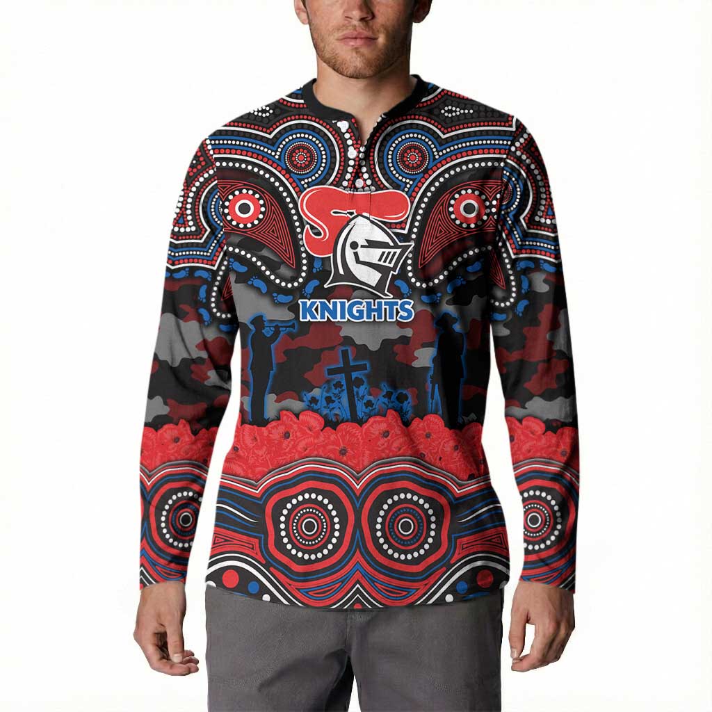 ANZAC Day Newcastle Knights Button Sweatshirt Military Memorial Aboriginal Indigenous Art