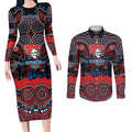 ANZAC Day Newcastle Knights Couples Matching Long Sleeve Bodycon Dress and Long Sleeve Button Shirt Military Memorial Aboriginal Indigenous Art