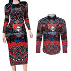 ANZAC Day Newcastle Knights Couples Matching Long Sleeve Bodycon Dress and Long Sleeve Button Shirt Military Memorial Aboriginal Indigenous Art