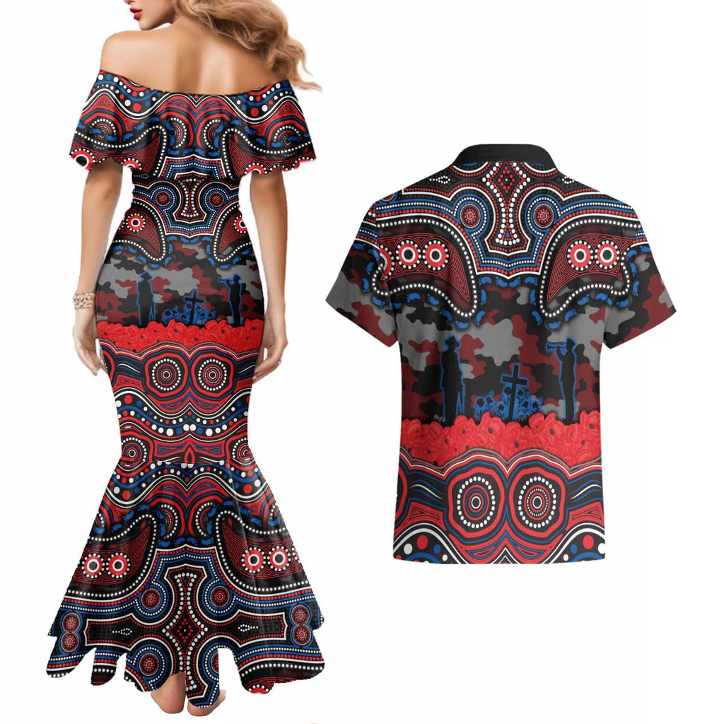 ANZAC Day Newcastle Knights Couples Matching Mermaid Dress and Hawaiian Shirt Military Memorial Aboriginal Indigenous Art