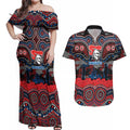 ANZAC Day Newcastle Knights Couples Matching Off Shoulder Maxi Dress and Hawaiian Shirt Military Memorial Aboriginal Indigenous Art