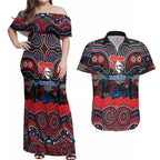 ANZAC Day Newcastle Knights Couples Matching Off Shoulder Maxi Dress and Hawaiian Shirt Military Memorial Aboriginal Indigenous Art