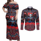 ANZAC Day Newcastle Knights Couples Matching Off Shoulder Maxi Dress and Long Sleeve Button Shirt Military Memorial Aboriginal Indigenous Art