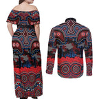 ANZAC Day Newcastle Knights Couples Matching Off Shoulder Maxi Dress and Long Sleeve Button Shirt Military Memorial Aboriginal Indigenous Art