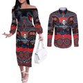 ANZAC Day Newcastle Knights Couples Matching Off The Shoulder Long Sleeve Dress and Long Sleeve Button Shirt Military Memorial Aboriginal Indigenous Art