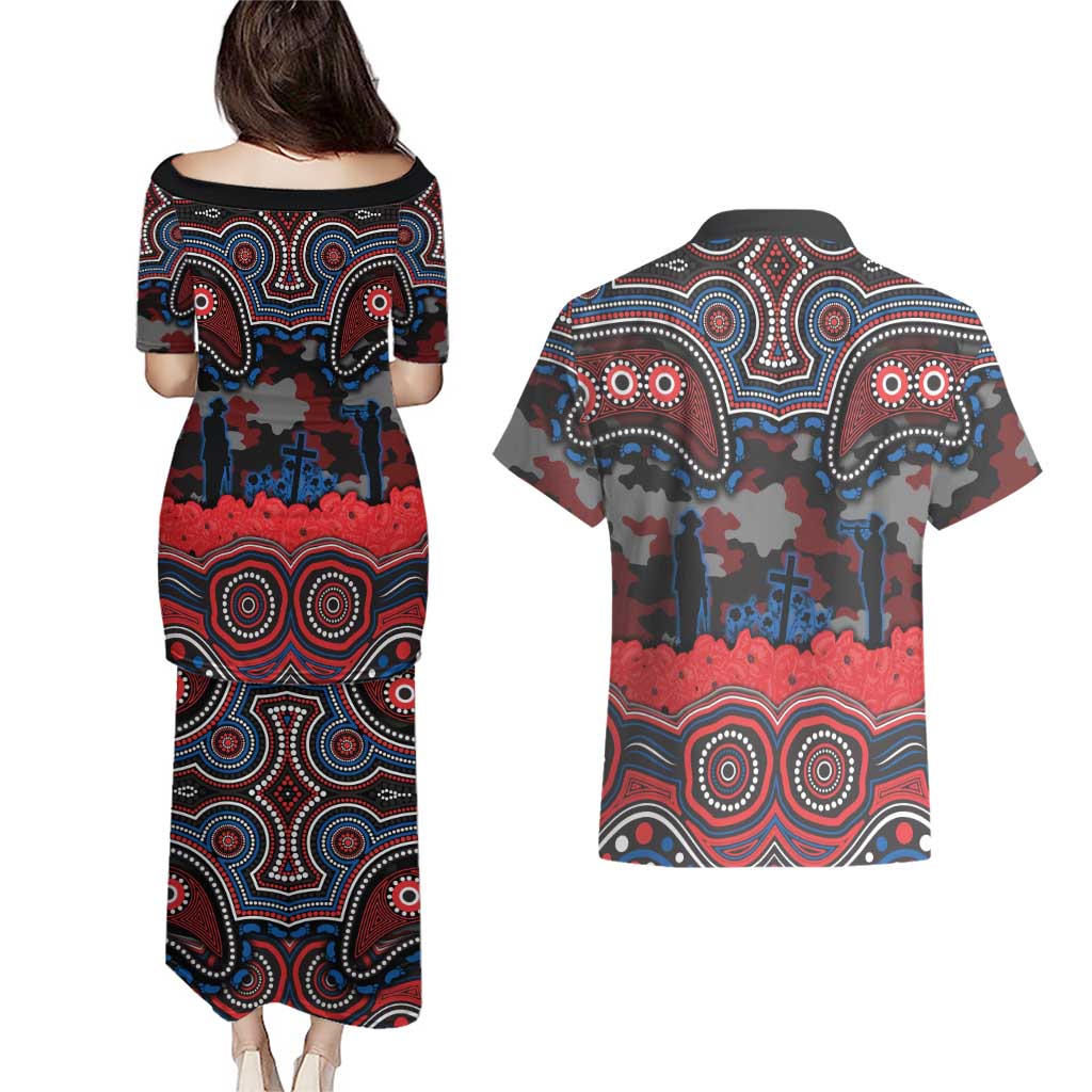 ANZAC Day Newcastle Knights Couples Matching Puletasi and Hawaiian Shirt Military Memorial Aboriginal Indigenous Art