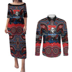 ANZAC Day Newcastle Knights Couples Matching Puletasi and Long Sleeve Button Shirt Military Memorial Aboriginal Indigenous Art