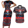 ANZAC Day Newcastle Knights Couples Matching Short Sleeve Bodycon Dress and Hawaiian Shirt Military Memorial Aboriginal Indigenous Art
