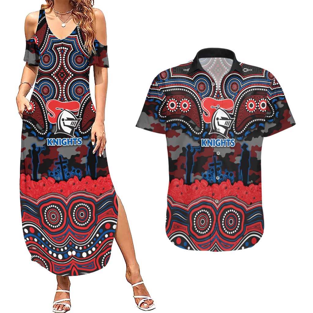 ANZAC Day Newcastle Knights Couples Matching Summer Maxi Dress and Hawaiian Shirt Military Memorial Aboriginal Indigenous Art