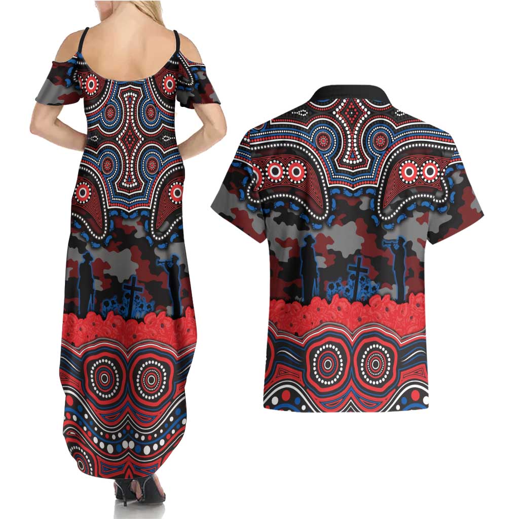 ANZAC Day Newcastle Knights Couples Matching Summer Maxi Dress and Hawaiian Shirt Military Memorial Aboriginal Indigenous Art