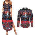 ANZAC Day Newcastle Knights Couples Matching Summer Maxi Dress and Long Sleeve Button Shirt Military Memorial Aboriginal Indigenous Art