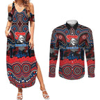 ANZAC Day Newcastle Knights Couples Matching Summer Maxi Dress and Long Sleeve Button Shirt Military Memorial Aboriginal Indigenous Art