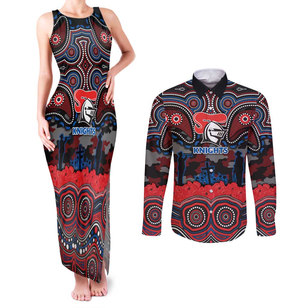 ANZAC Day Newcastle Knights Couples Matching Tank Maxi Dress and Long Sleeve Button Shirt Military Memorial Aboriginal Indigenous Art