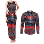 ANZAC Day Newcastle Knights Couples Matching Tank Maxi Dress and Long Sleeve Button Shirt Military Memorial Aboriginal Indigenous Art