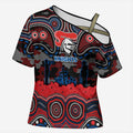 ANZAC Day Newcastle Knights Cross Shoulder Shirt Military Memorial Aboriginal Indigenous Art