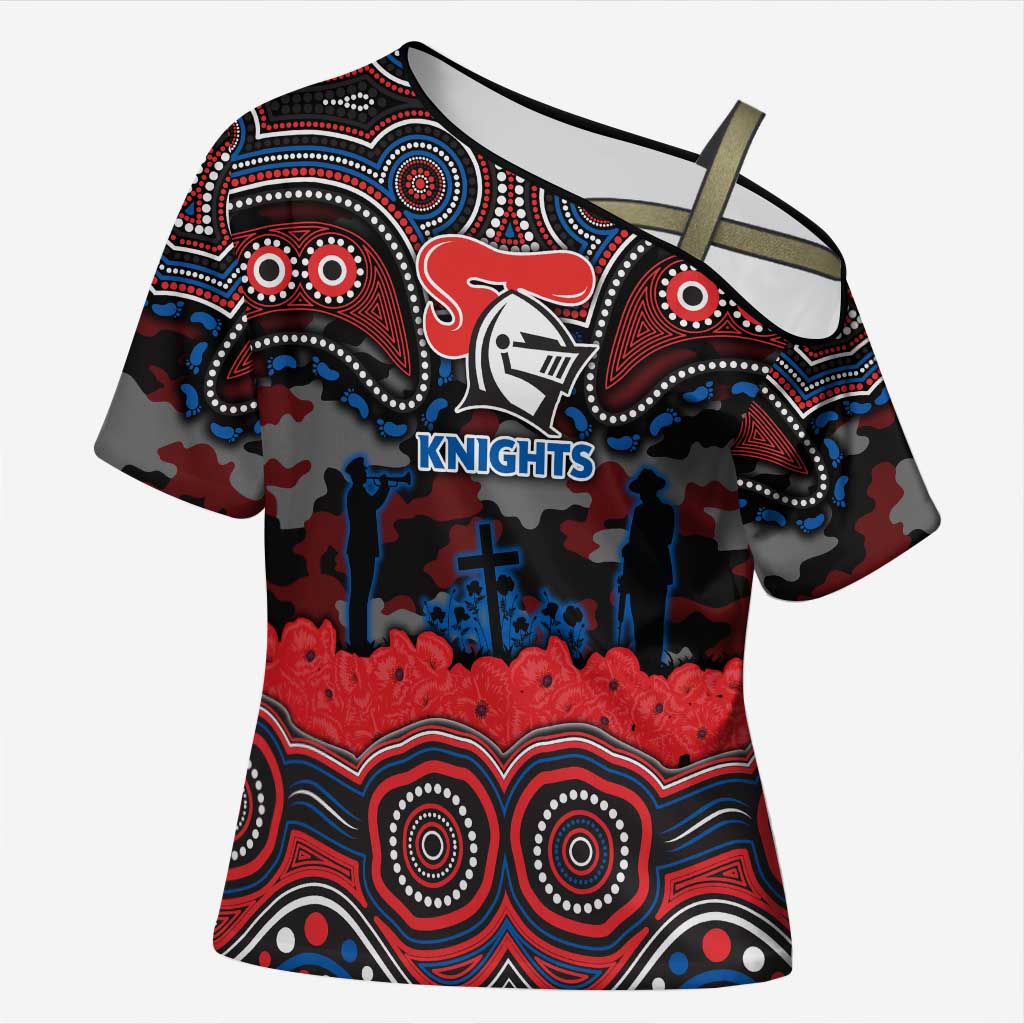 ANZAC Day Newcastle Knights Cross Shoulder Shirt Military Memorial Aboriginal Indigenous Art