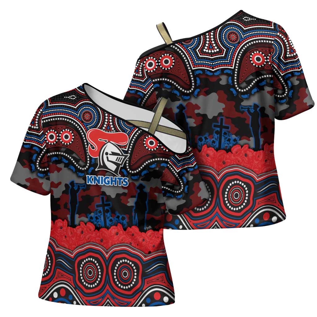 ANZAC Day Newcastle Knights Cross Shoulder Shirt Military Memorial Aboriginal Indigenous Art