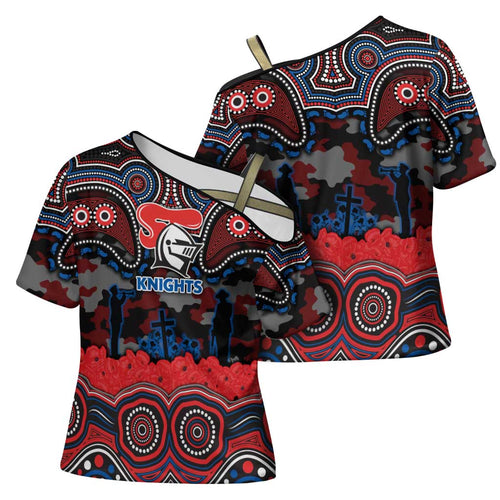 ANZAC Day Newcastle Knights Cross Shoulder Shirt Military Memorial Aboriginal Indigenous Art