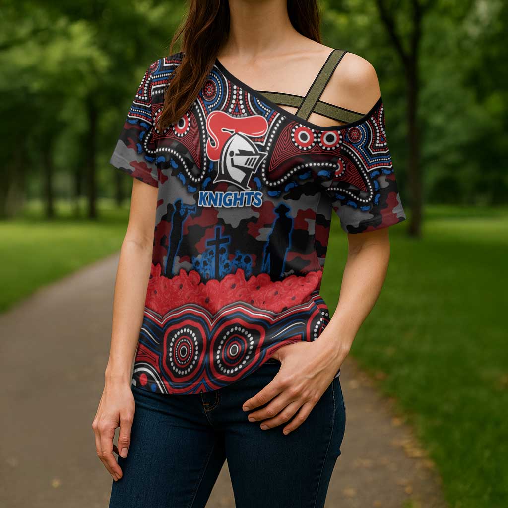 ANZAC Day Newcastle Knights Cross Shoulder Shirt Military Memorial Aboriginal Indigenous Art