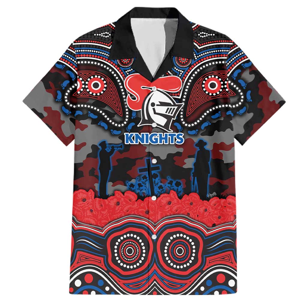 ANZAC Day Newcastle Knights Family Matching Long Sleeve Bodycon Dress and Hawaiian Shirt Military Memorial Aboriginal Indigenous Art