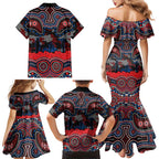ANZAC Day Newcastle Knights Family Matching Mermaid Dress and Hawaiian Shirt Military Memorial Aboriginal Indigenous Art