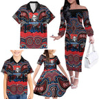 ANZAC Day Newcastle Knights Family Matching Off The Shoulder Long Sleeve Dress and Hawaiian Shirt Military Memorial Aboriginal Indigenous Art
