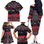 ANZAC Day Newcastle Knights Family Matching Off The Shoulder Long Sleeve Dress and Hawaiian Shirt Military Memorial Aboriginal Indigenous Art