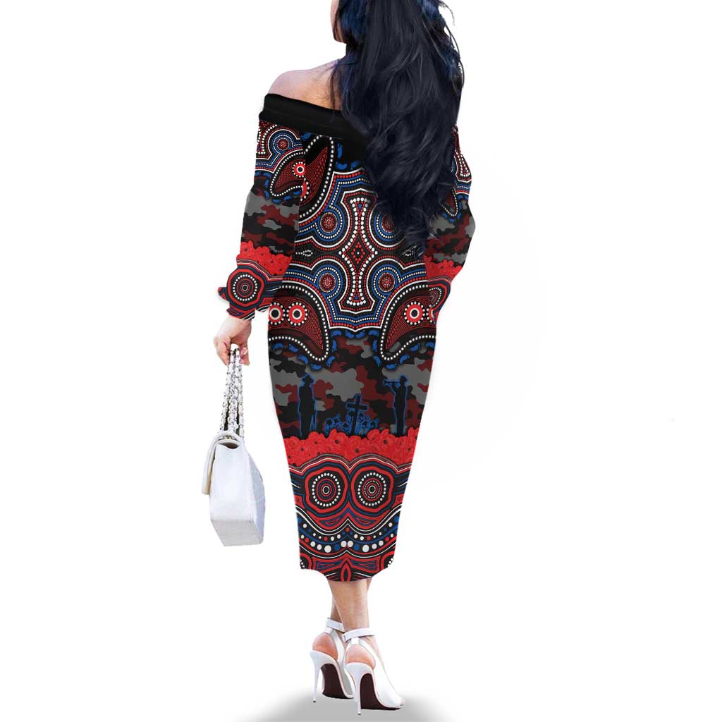 ANZAC Day Newcastle Knights Family Matching Off The Shoulder Long Sleeve Dress and Hawaiian Shirt Military Memorial Aboriginal Indigenous Art