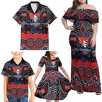 ANZAC Day Newcastle Knights Family Matching Off Shoulder Maxi Dress and Hawaiian Shirt Military Memorial Aboriginal Indigenous Art