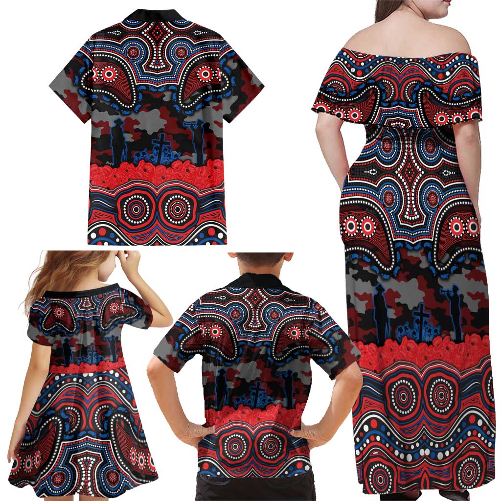 ANZAC Day Newcastle Knights Family Matching Off Shoulder Maxi Dress and Hawaiian Shirt Military Memorial Aboriginal Indigenous Art