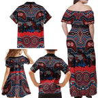 ANZAC Day Newcastle Knights Family Matching Off Shoulder Maxi Dress and Hawaiian Shirt Military Memorial Aboriginal Indigenous Art