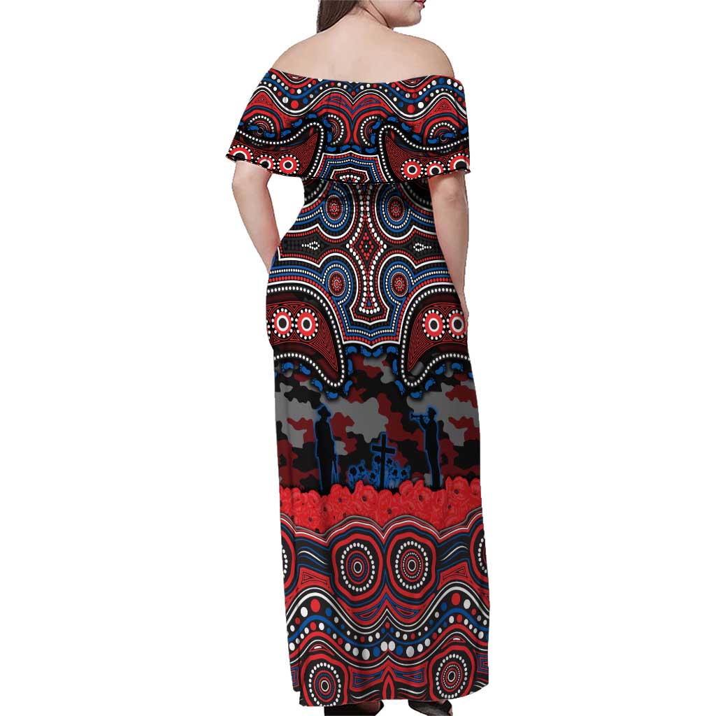 ANZAC Day Newcastle Knights Family Matching Off Shoulder Maxi Dress and Hawaiian Shirt Military Memorial Aboriginal Indigenous Art