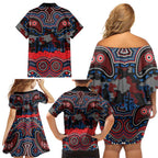 ANZAC Day Newcastle Knights Family Matching Off Shoulder Short Dress and Hawaiian Shirt Military Memorial Aboriginal Indigenous Art
