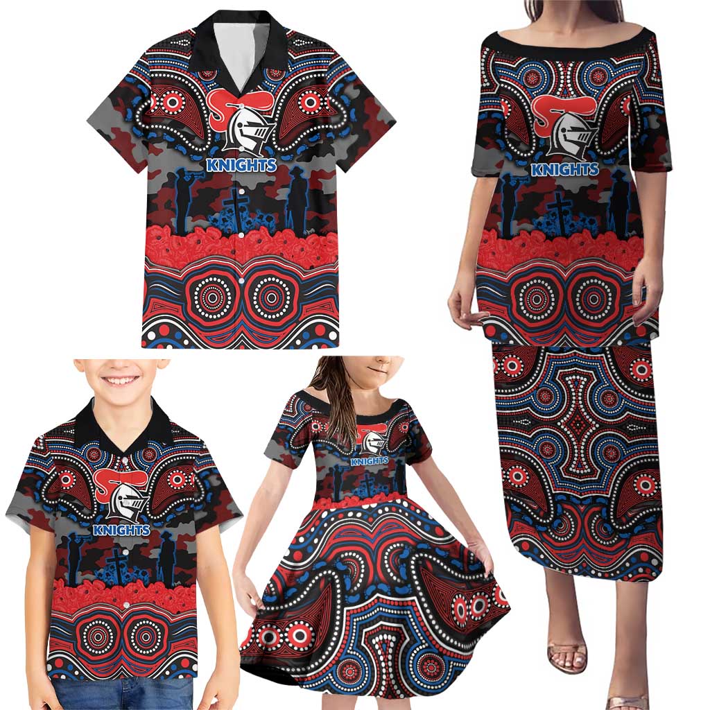 ANZAC Day Newcastle Knights Family Matching Puletasi and Hawaiian Shirt Military Memorial Aboriginal Indigenous Art