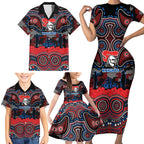 ANZAC Day Newcastle Knights Family Matching Short Sleeve Bodycon Dress and Hawaiian Shirt Military Memorial Aboriginal Indigenous Art