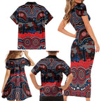 ANZAC Day Newcastle Knights Family Matching Short Sleeve Bodycon Dress and Hawaiian Shirt Military Memorial Aboriginal Indigenous Art