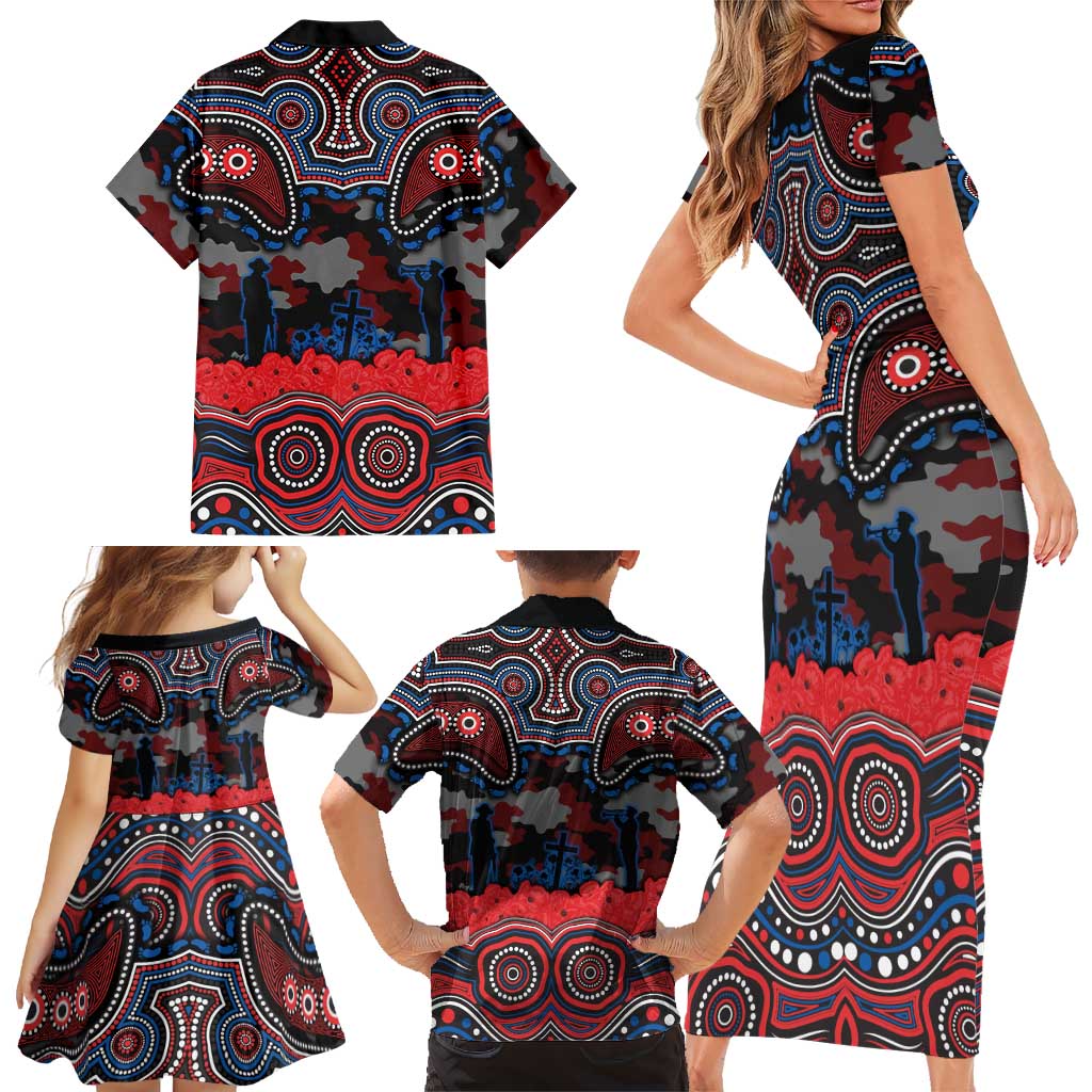 ANZAC Day Newcastle Knights Family Matching Short Sleeve Bodycon Dress and Hawaiian Shirt Military Memorial Aboriginal Indigenous Art