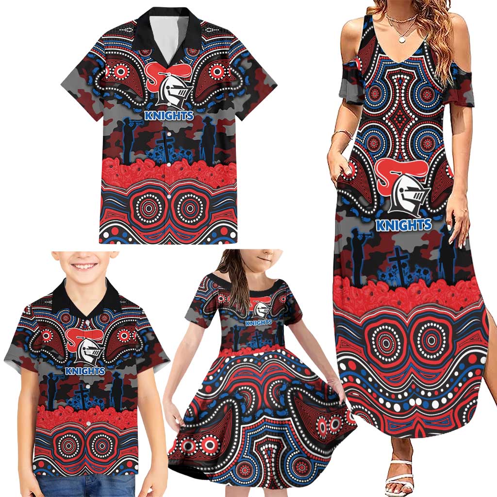 ANZAC Day Newcastle Knights Family Matching Summer Maxi Dress and Hawaiian Shirt Military Memorial Aboriginal Indigenous Art