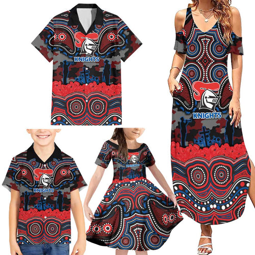 ANZAC Day Newcastle Knights Family Matching Summer Maxi Dress and Hawaiian Shirt Military Memorial Aboriginal Indigenous Art