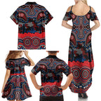 ANZAC Day Newcastle Knights Family Matching Summer Maxi Dress and Hawaiian Shirt Military Memorial Aboriginal Indigenous Art