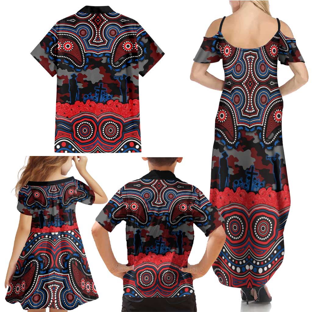 ANZAC Day Newcastle Knights Family Matching Summer Maxi Dress and Hawaiian Shirt Military Memorial Aboriginal Indigenous Art